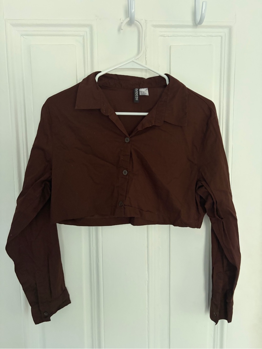 Cropped Button-Down Shirt in Dark Brown